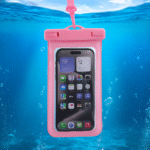 Waterproof Phone Pouch Pink with Lanyard for iPhone, Samsung & More (Up to 7") - Image 3