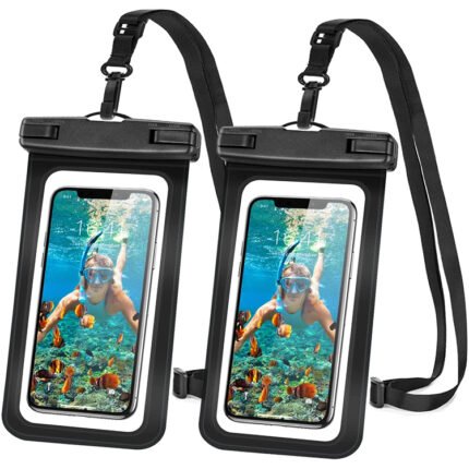 Waterproof Phone Pouch Black with Lanyard for iPhone, Samsung & More (Up to 7")